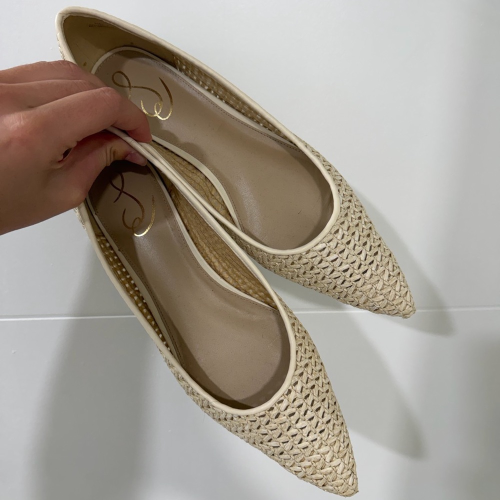 Sam Edelman Cream Woven Pointed Flats - Picture 2 of 6